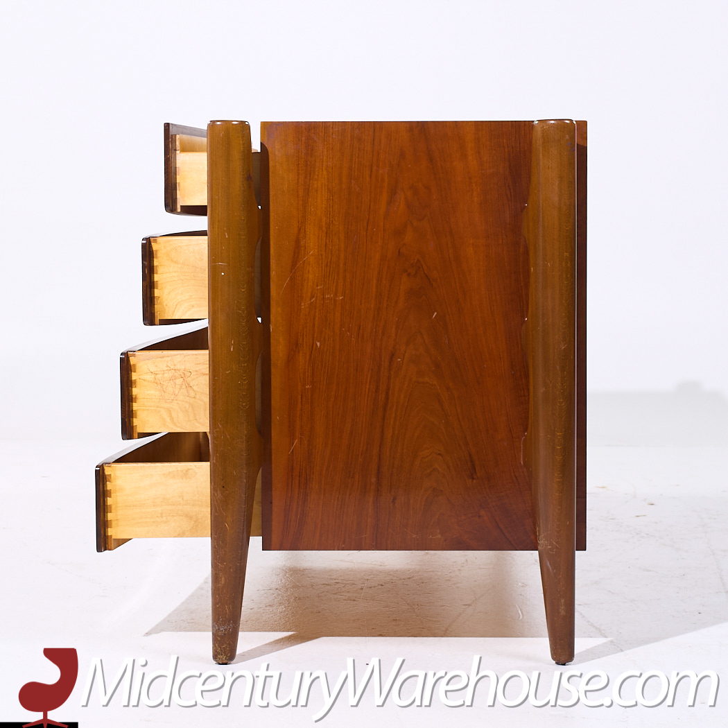 William Hinn Mid Century Walnut Curved Front Lowboy Dresser