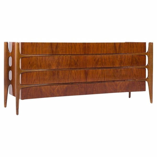 william hinn mid century walnut curved front lowboy dresser