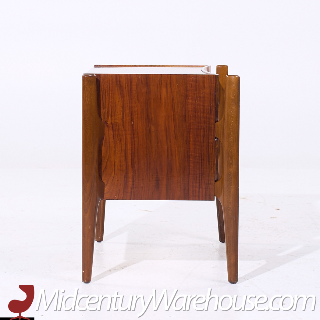 William Hinn Mid Century Walnut Curved Front Nightstands - Pair