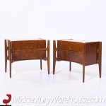 William Hinn Mid Century Walnut Curved Front Nightstands - Pair