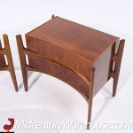 William Hinn Mid Century Walnut Curved Front Nightstands - Pair