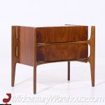 William Hinn Mid Century Walnut Curved Front Nightstands - Pair