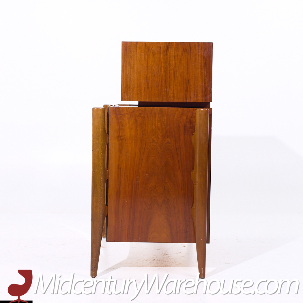 William Hinn Walnut Curved Front Highboy Dresser