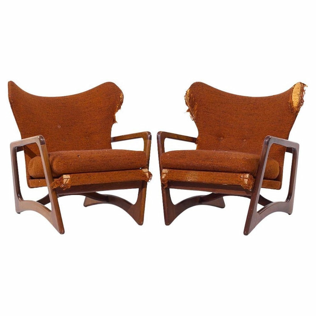 Adrian Pearsall for Craft Associates 2466c Mid Century Walnut Lounge Chairs - Pair