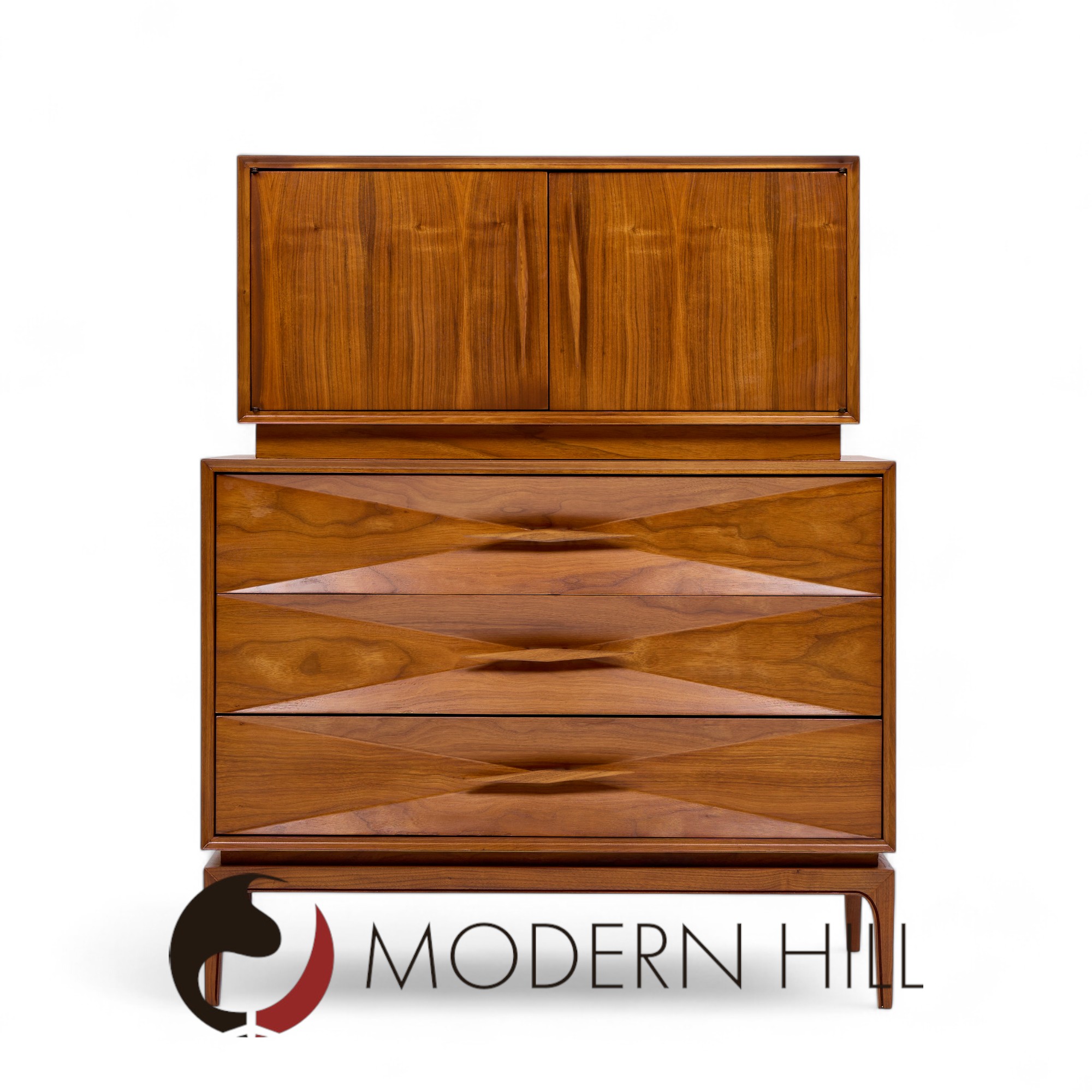Albert Parvin Style Mid Century Walnut Highboy Dresser
