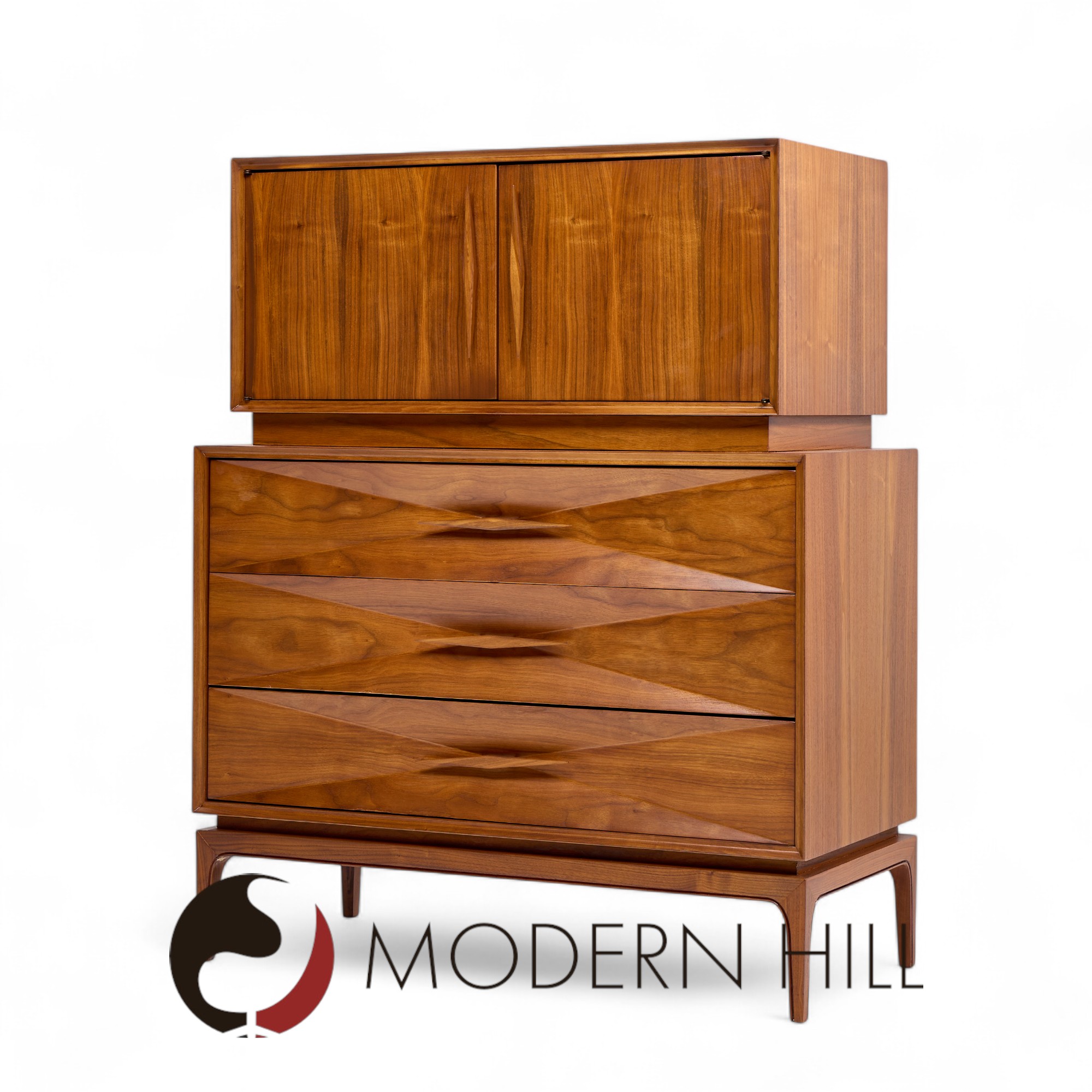 Albert Parvin Style Mid Century Walnut Highboy Dresser