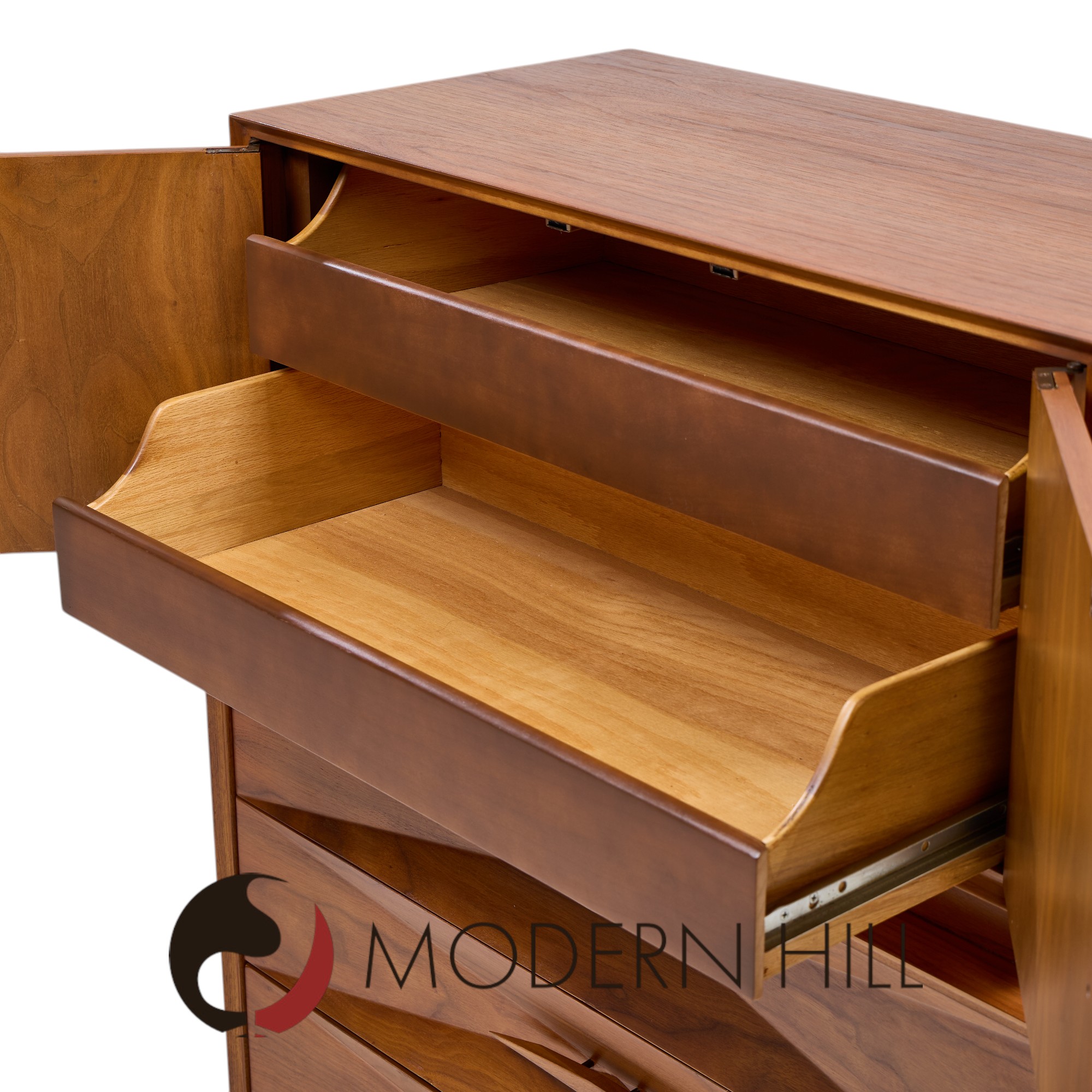 Albert Parvin Style Mid Century Walnut Highboy Dresser