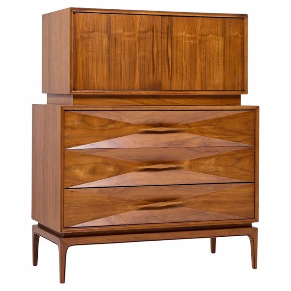 albert parvin style mid century walnut highboy dresser