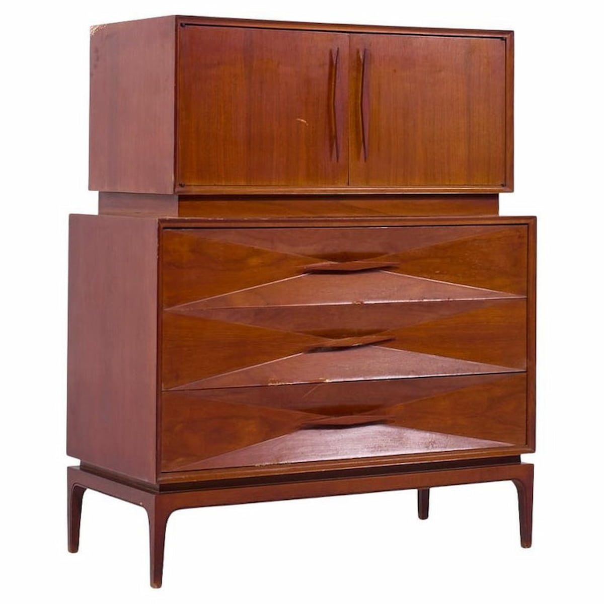 Albert Parvin Style Mid Century Walnut Highboy Dresser