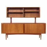 Bernhard Pedersen Mid Century Danish Teak Tambour Door Credenza and Hutch | Mid Century Modern Furniture - Mid Century Furniture Chicago Bernhard Pedersen Mid Century Danish Teak Tambour Door Credenza and Hutch