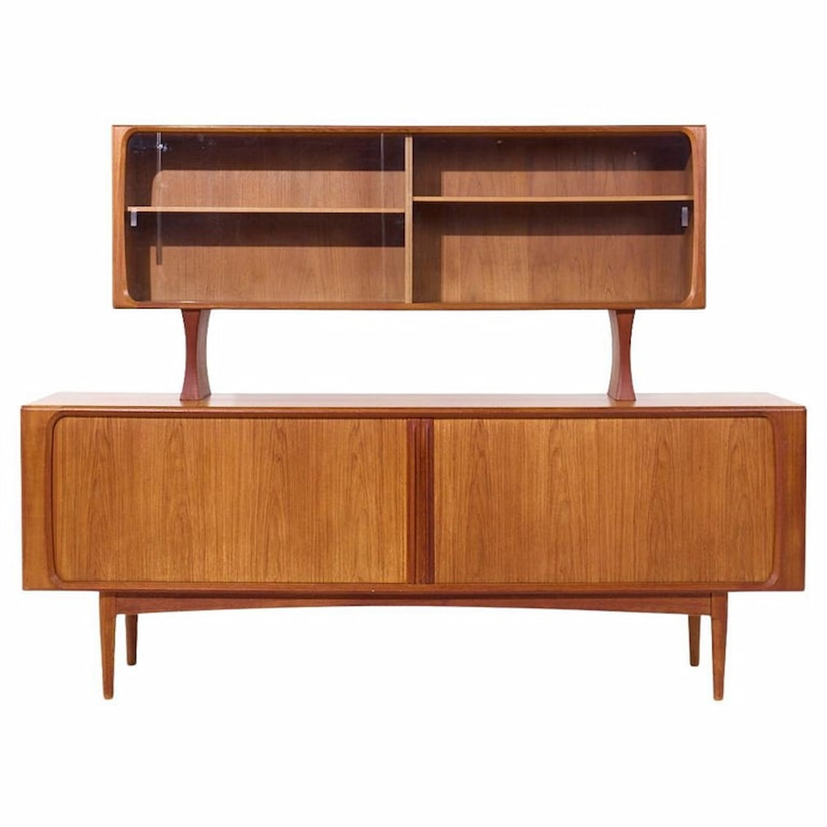 Bernhard Pedersen Mid Century Danish Teak Tambour Door Credenza and Hutch