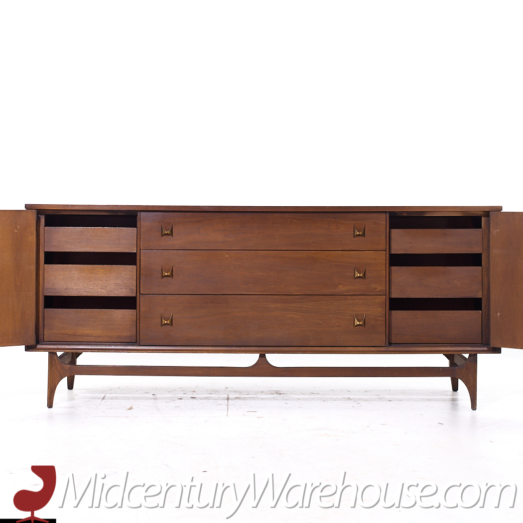 Broyhill Brasilia Mid Century Walnut Long Lowboy Dresser