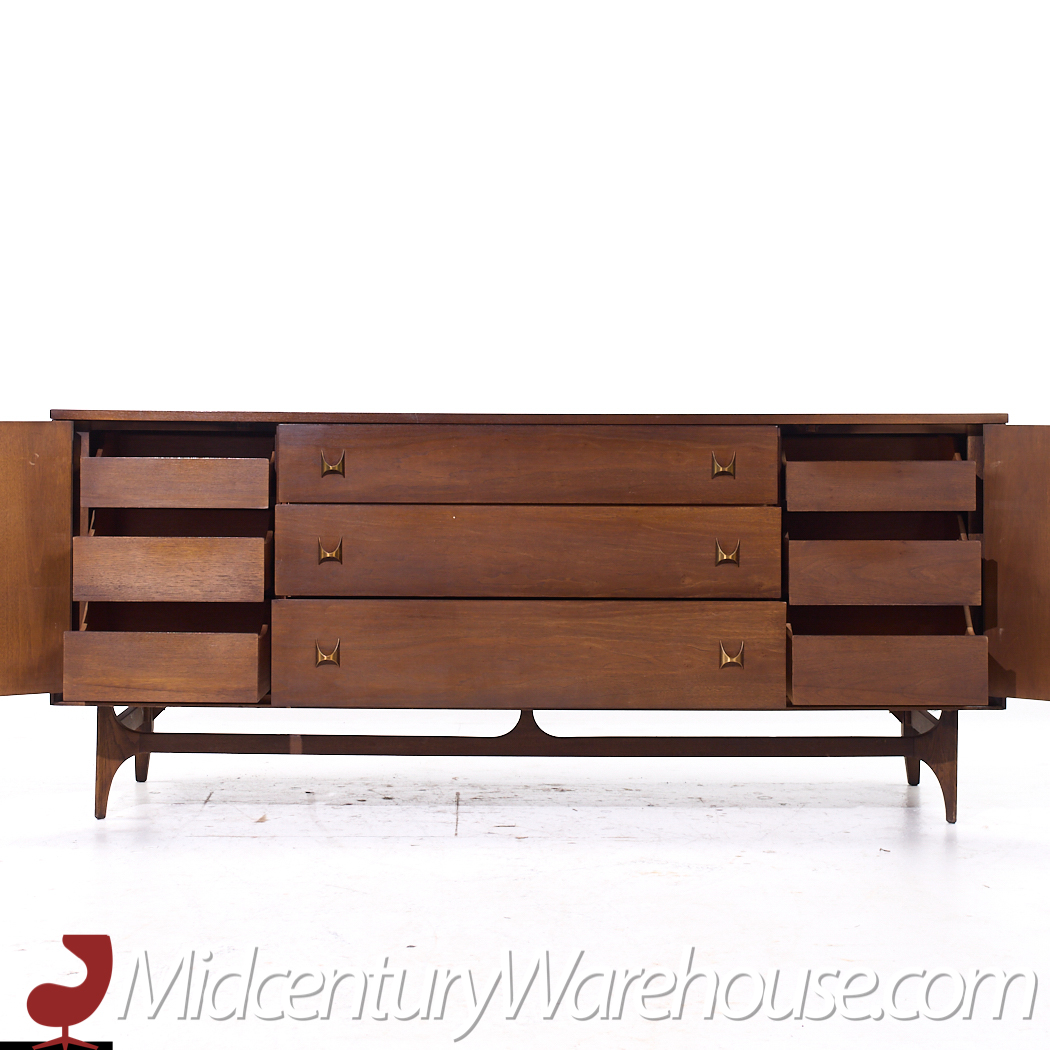 Broyhill Brasilia Mid Century Walnut Long Lowboy Dresser