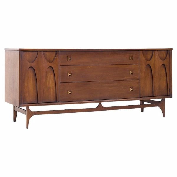 Broyhill Brasilia Mid Century Walnut Long Lowboy Dresser