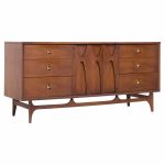 Broyhill Brasilia Mid Century Walnut and Brass 9 Drawer Lowboy Dresser | Mid Century Modern Furniture - Mid Century Furniture Chicago Broyhill Brasilia Mid Century Walnut and Brass 9 Drawer Lowboy Dresser