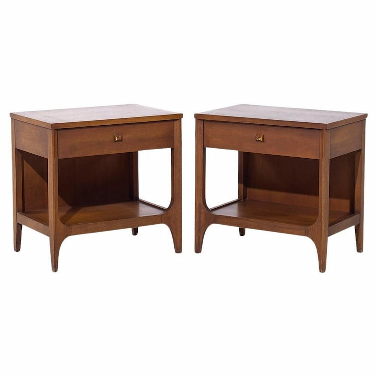 Broyhill Brasilia Mid Century Walnut and Brass Nightstands - Pair