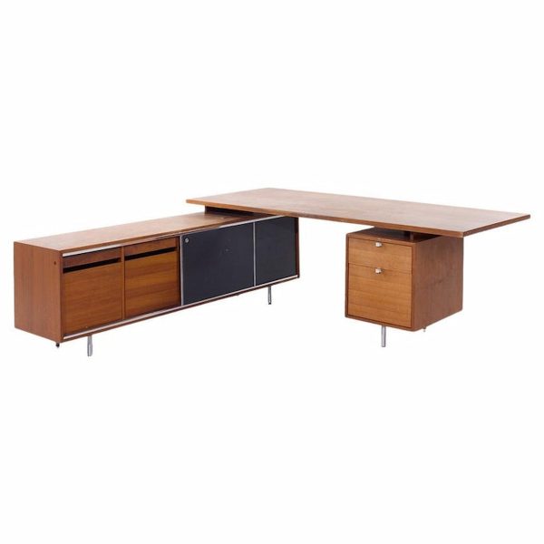 George Nelson for Herman Miller 9000 Series Mid Century Walnut Desk and Return