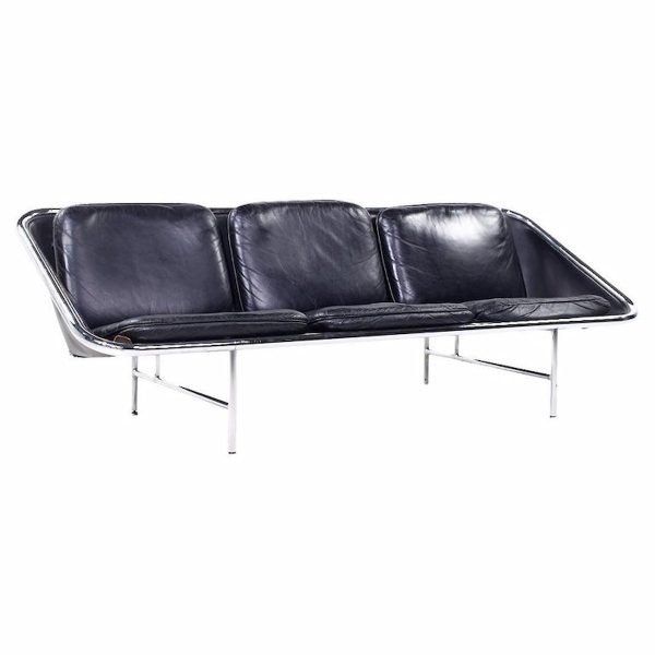 George Nelson for Herman Miller Mid Century Leather and Chrome Sling Sofa