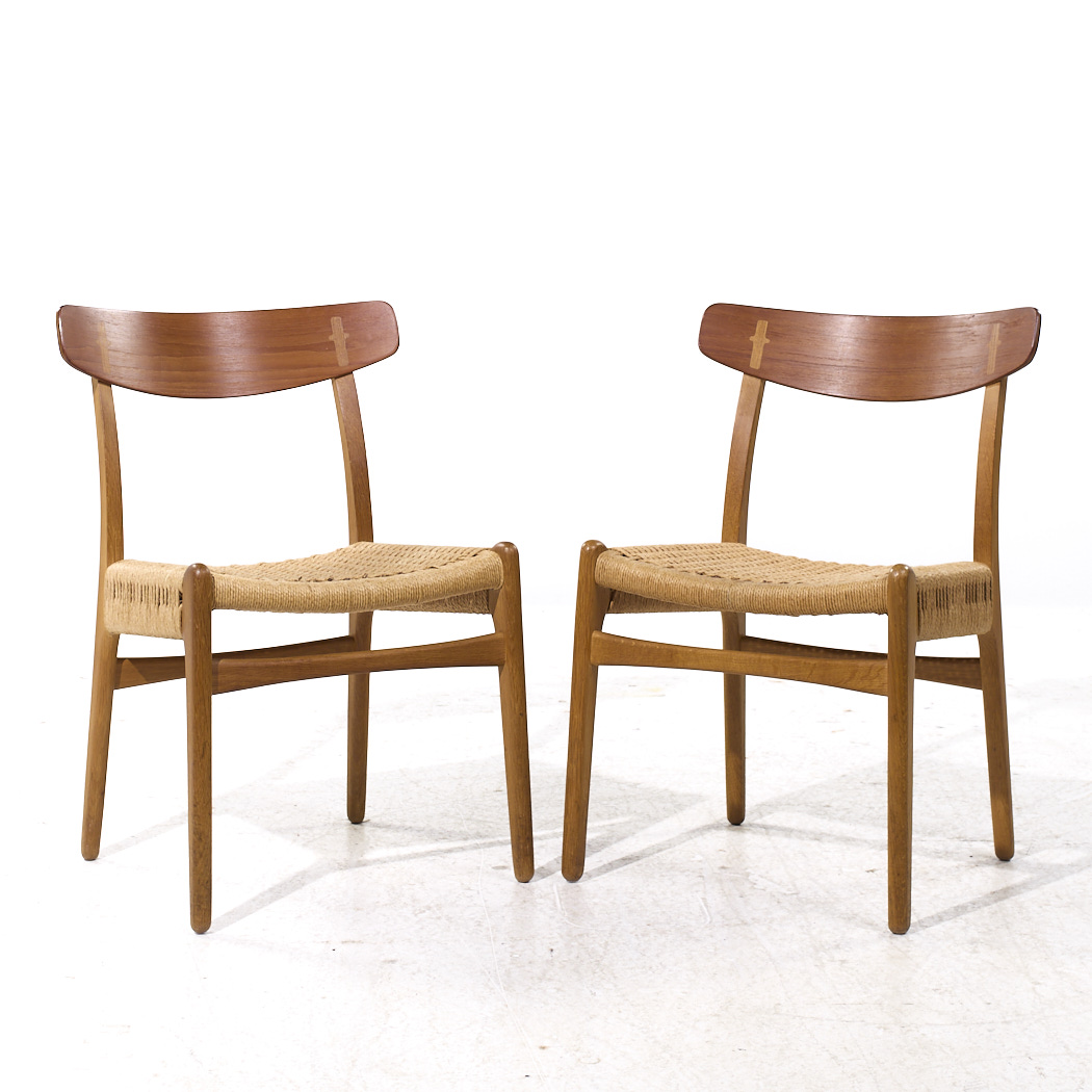 Hans Wegner for Carl Hansen & Son Ch23 Mid Century Danish Teak and Oak Dining Chairs - Pair