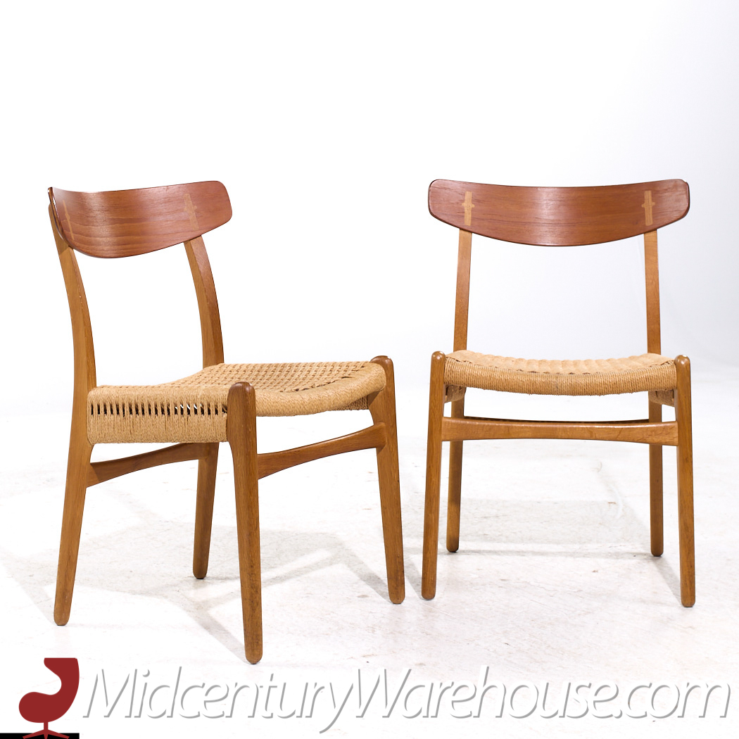 Hans Wegner for Carl Hansen & Son Ch23 Mid Century Danish Teak and Oak Dining Chairs - Pair