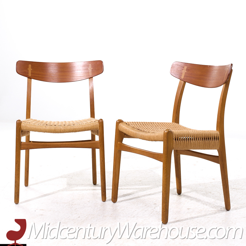 Hans Wegner for Carl Hansen & Son Ch23 Mid Century Danish Teak and Oak Dining Chairs - Pair