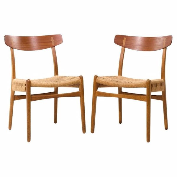 Hans Wegner for Carl Hansen & Son Ch23 Mid Century Danish Teak and Oak Dining Chairs - Pair