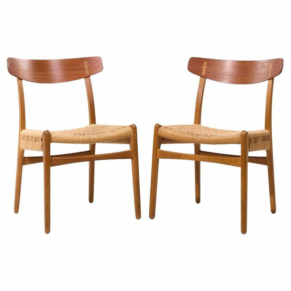 Hans Wegner for Carl Hansen & Son Ch23 Mid Century Danish Teak and Oak Dining Chairs - Pair
