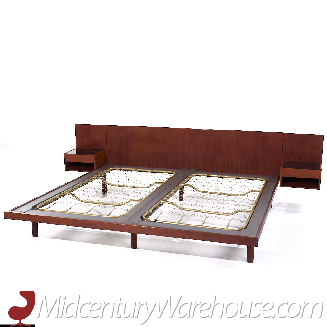 Hans Wegner for Getama Mid Century Danish Teak King Platform Bed with Nightstands