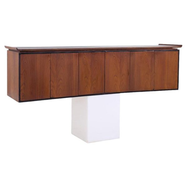 harvey probber style mid century walnut wall mounted curved credenza