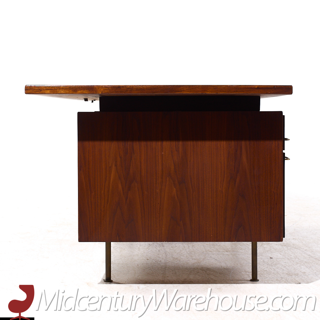 Jens Risom Mid Century Walnut and Brass Executive Desk