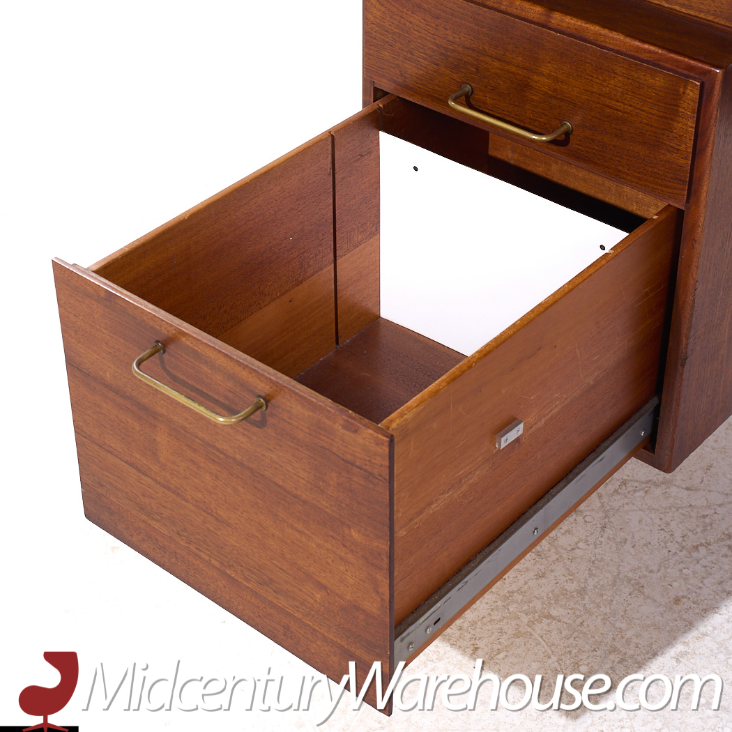 Jens Risom Mid Century Walnut and Brass Executive Desk