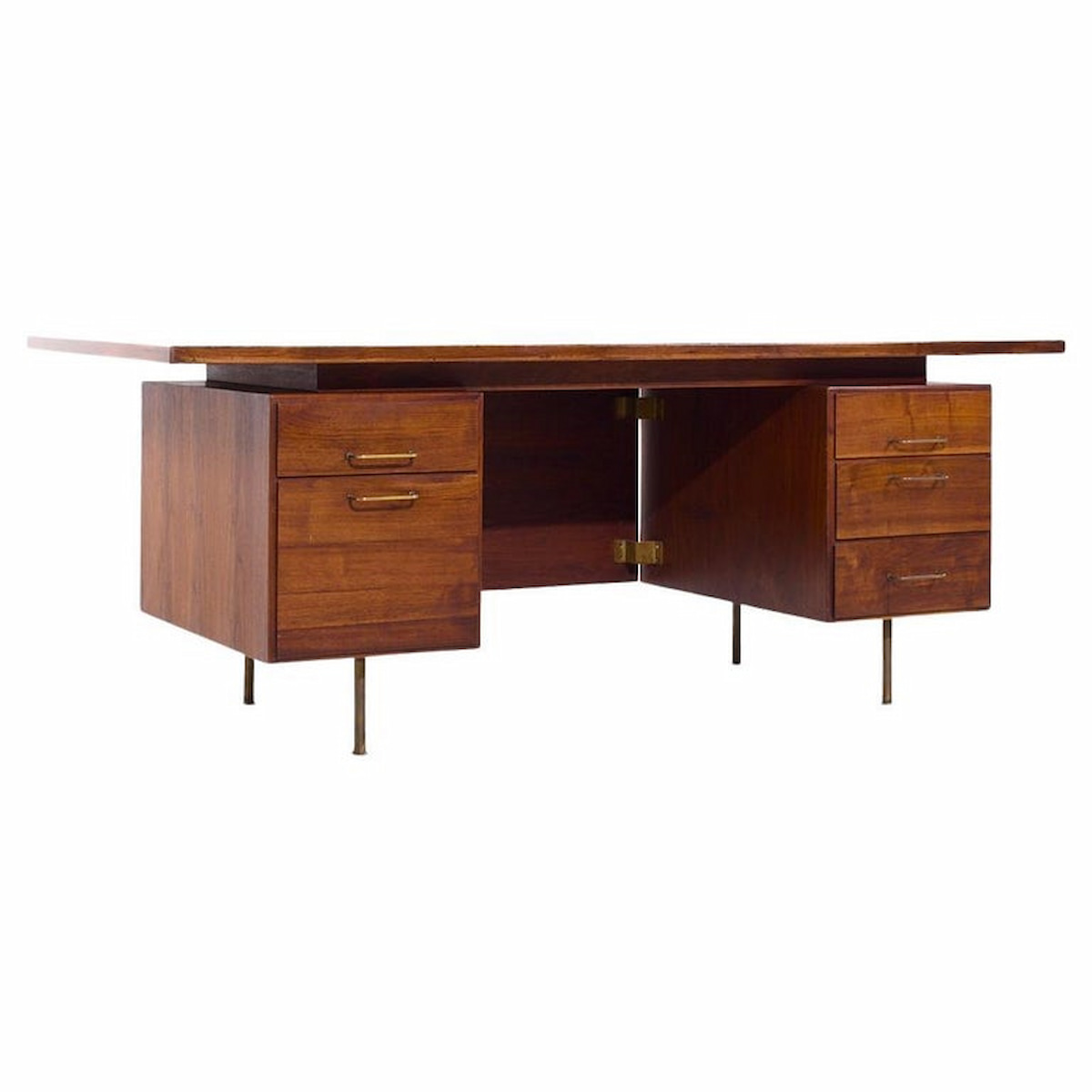 Jens Risom Mid Century Walnut and Brass Executive Desk