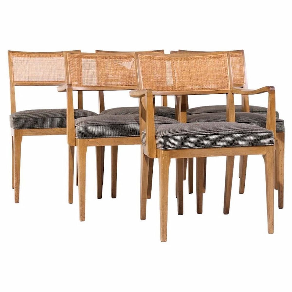 John Widdicomb Mid Century Cane and Bleached Mahogany Dining Chairs - Set of 6