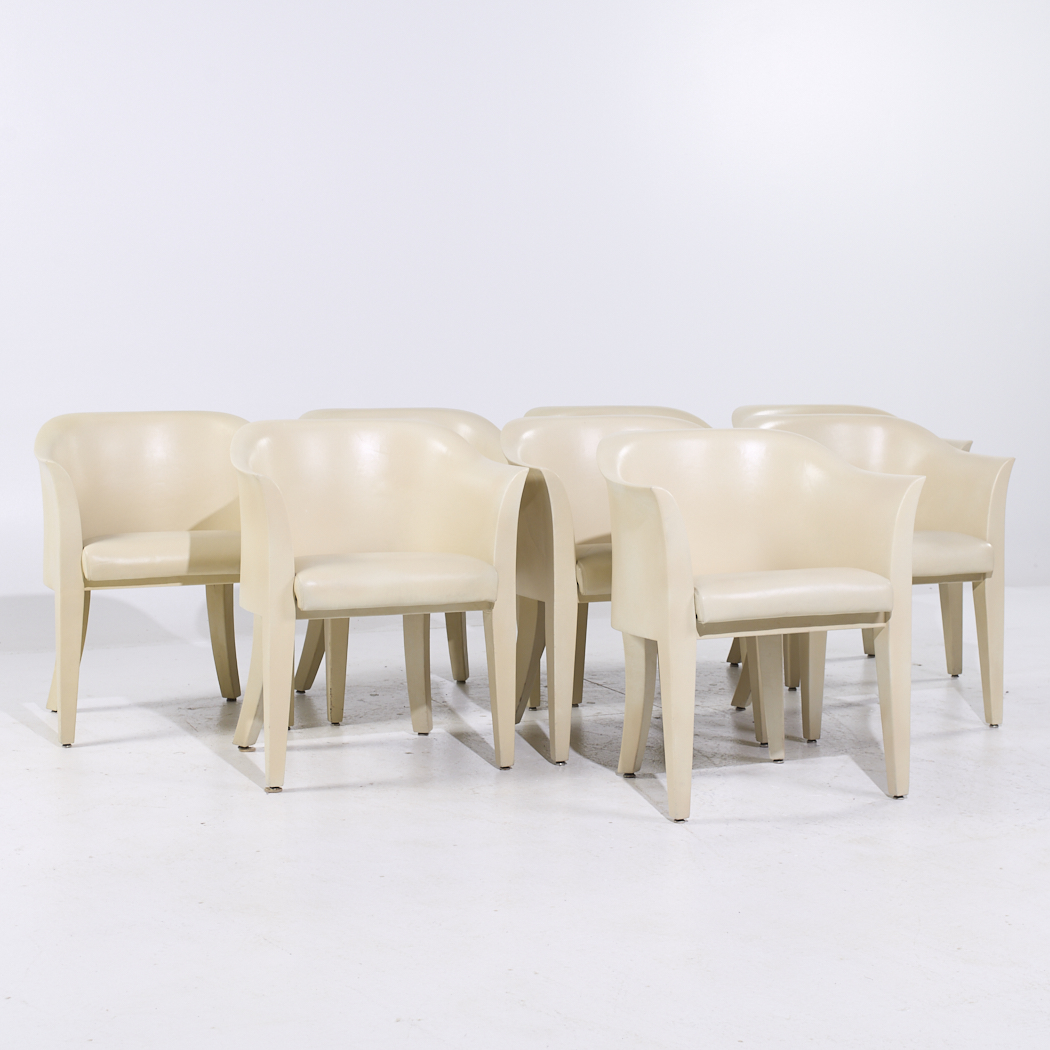 Karl Springer Mid Century Tulip Leather Dining Chairs - Set of 8