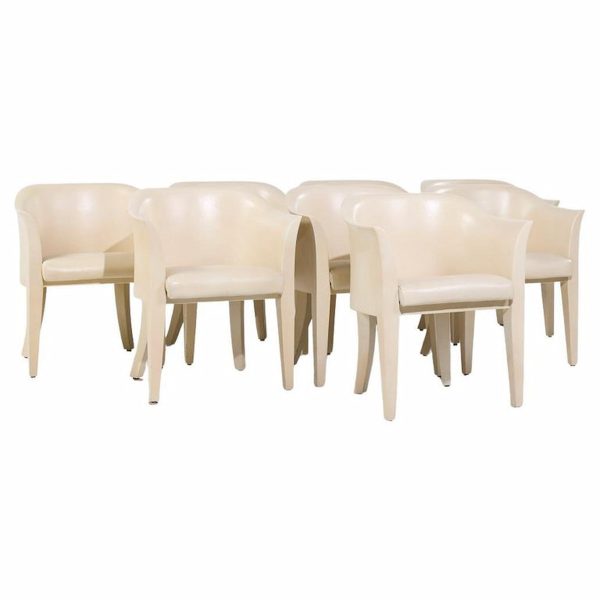 Karl Springer Mid Century Tulip Leather Dining Chairs - Set of 8