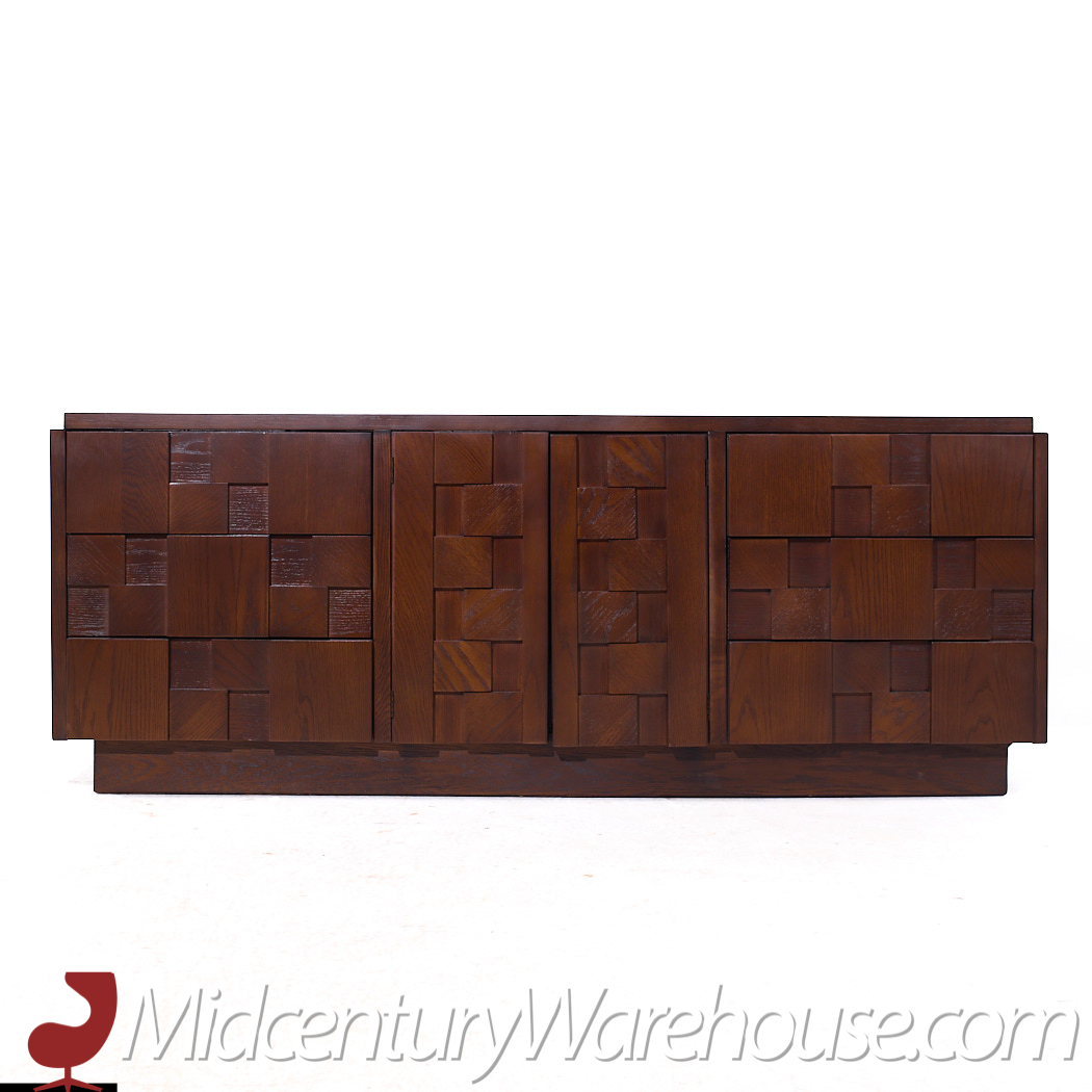 Lane Staccato Brutalist Mid Century 9 Drawer Lowboy Dresser