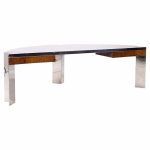 Leon Rosen for Pace Mezzaluna Mid Century Burlwood and Stainless Steel Desk | Mid Century Modern Furniture - Mid Century Furniture Chicago Leon Rosen for Pace Mezzaluna Mid Century Burlwood and Stainless Steel Desk