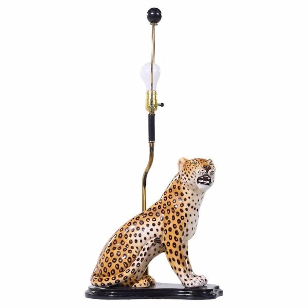 Mid Century Italian Ceramic Leopard Lamp