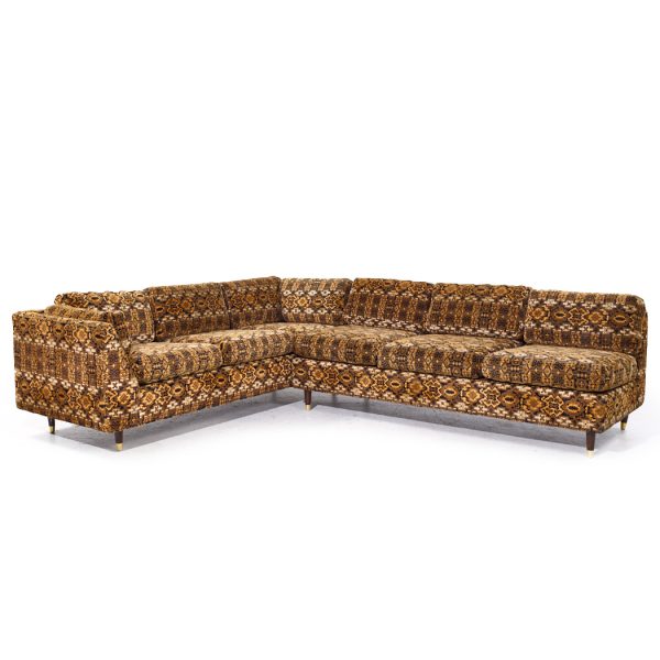 Milo Baughman Style Mid Century Walnut Sectional Sofa