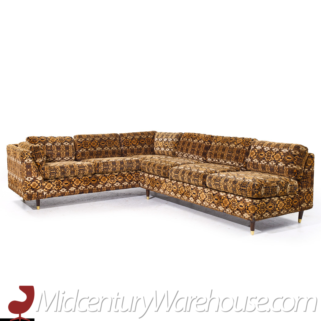 Milo Baughman Style Mid Century Walnut Sectional Sofa