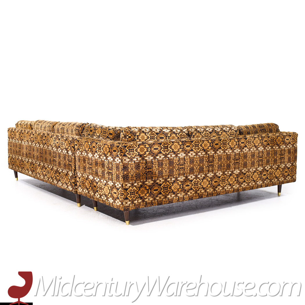 Milo Baughman Style Mid Century Walnut Sectional Sofa