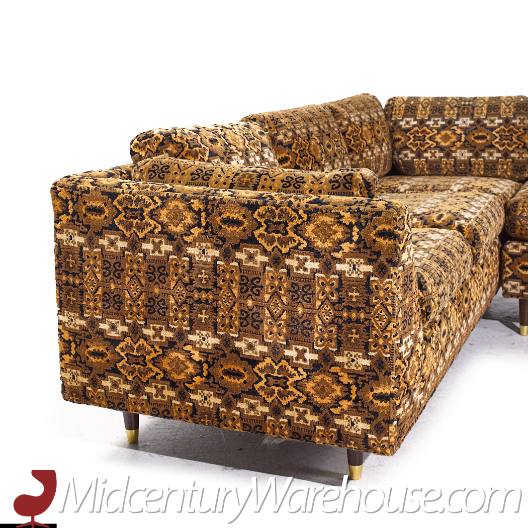 Milo Baughman Style Mid Century Walnut Sectional Sofa