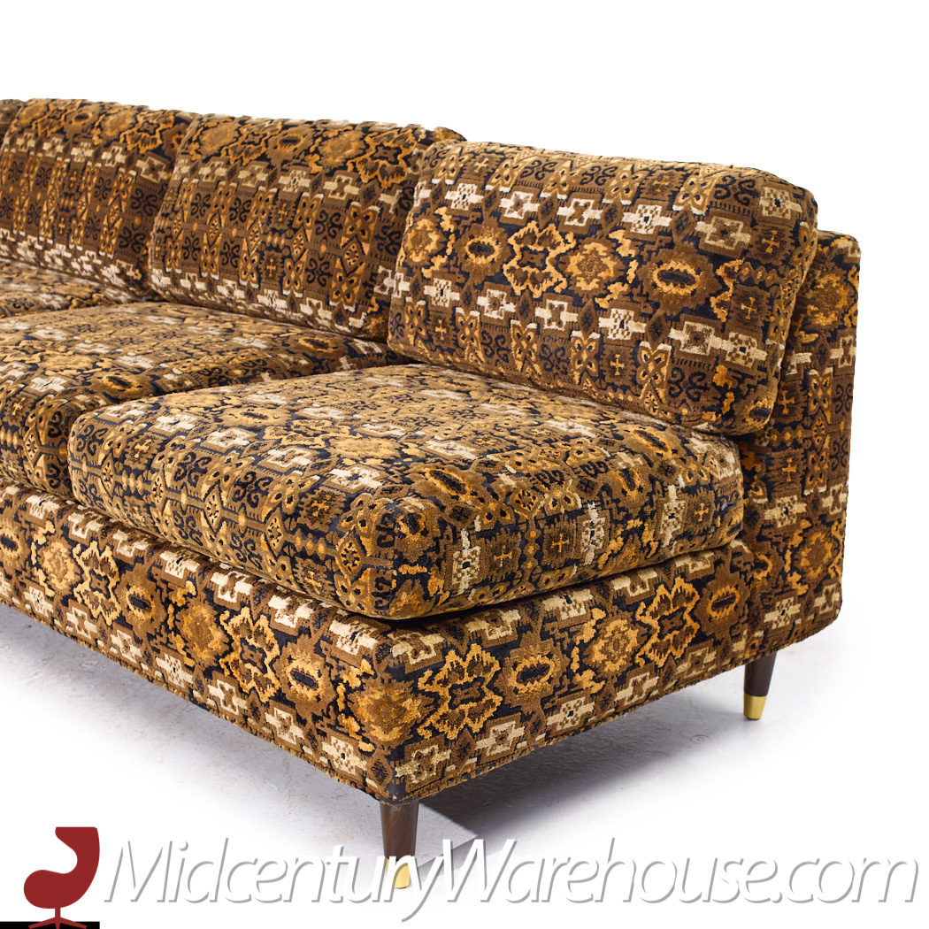 Milo Baughman Style Mid Century Walnut Sectional Sofa
