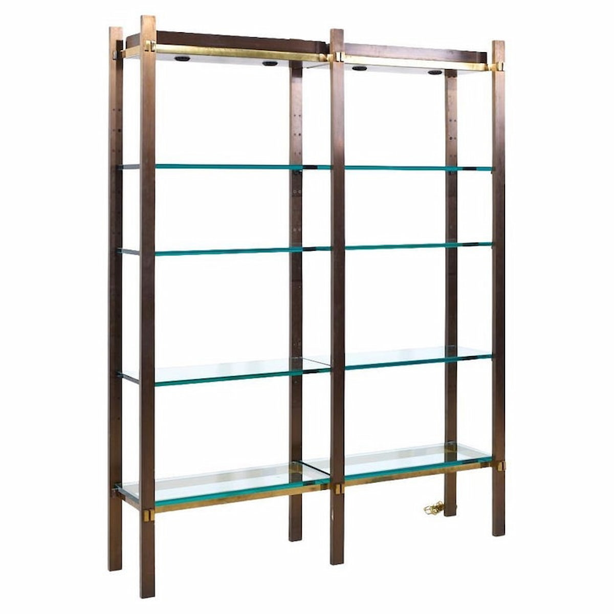 Paul M. Jones Mid Century Bronze, Brass and Glass Double Illuminated Étagère Shelf