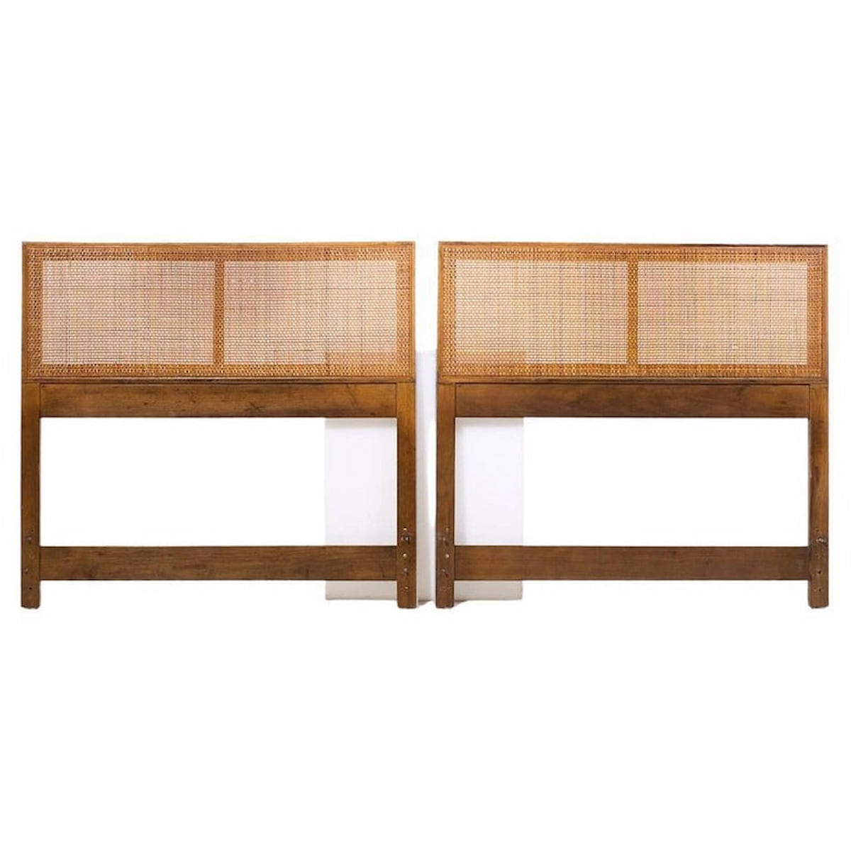 Paul Mccobb for Calvin Linear Mid Century Walnut and Cane Twin Headboard - Pair