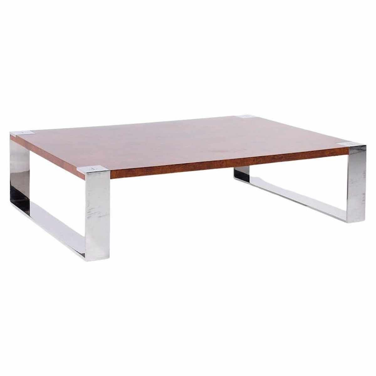 Ralph Lauren Mid Century Burlwood and Stainless Steel Cocktail Coffee Table