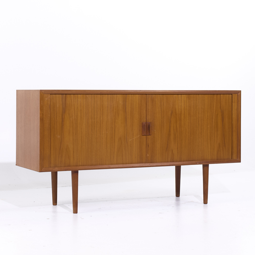 Svend Aage Larsen Mid Century Danish Teak Tambour Door Credenza
