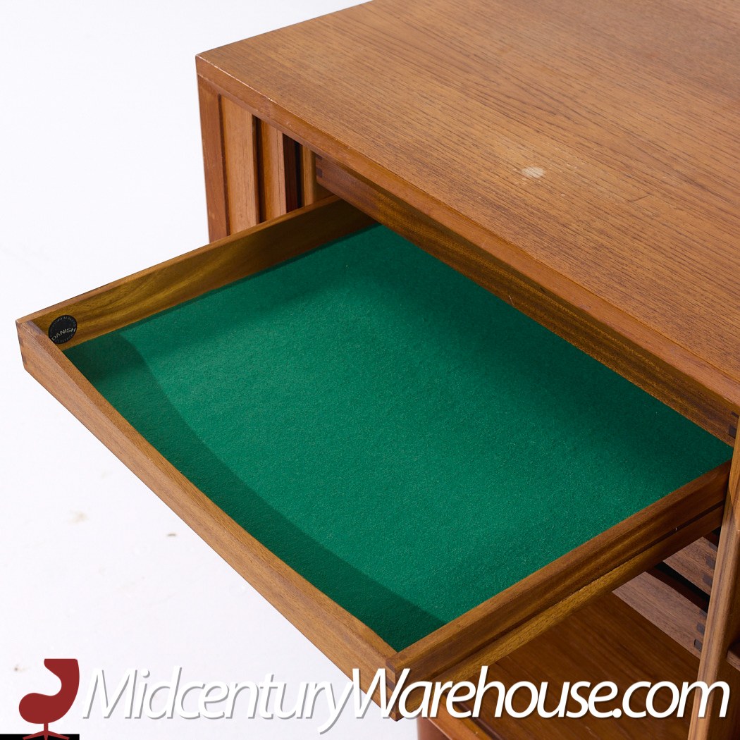 Svend Aage Larsen Mid Century Danish Teak Tambour Door Credenza