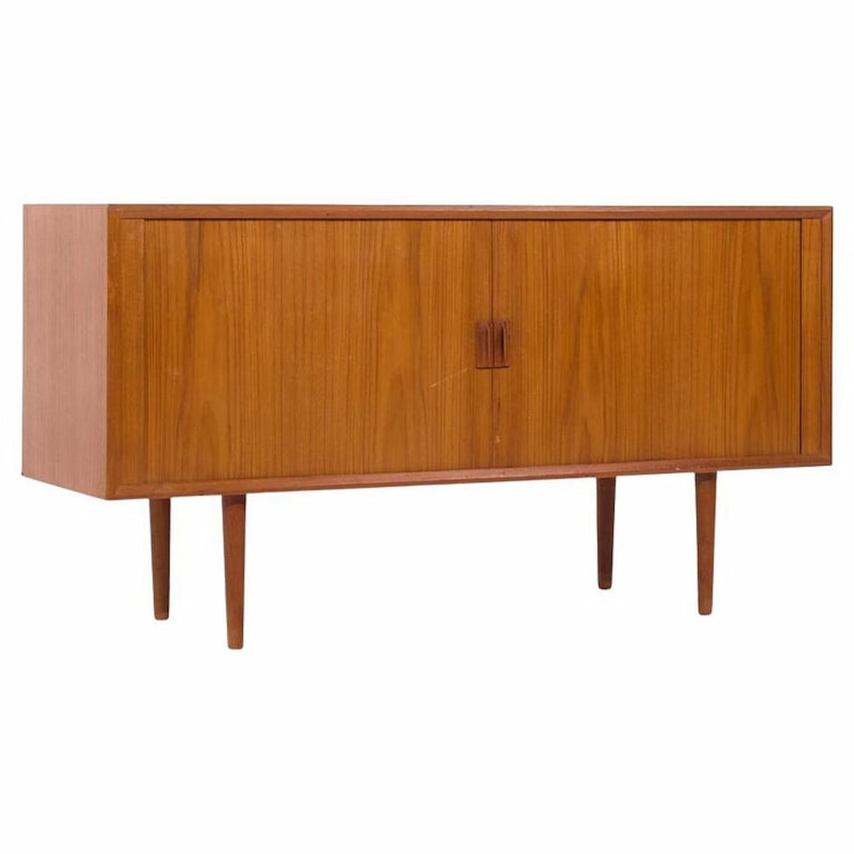 Svend Aage Larsen Mid Century Danish Teak Tambour Door Credenza