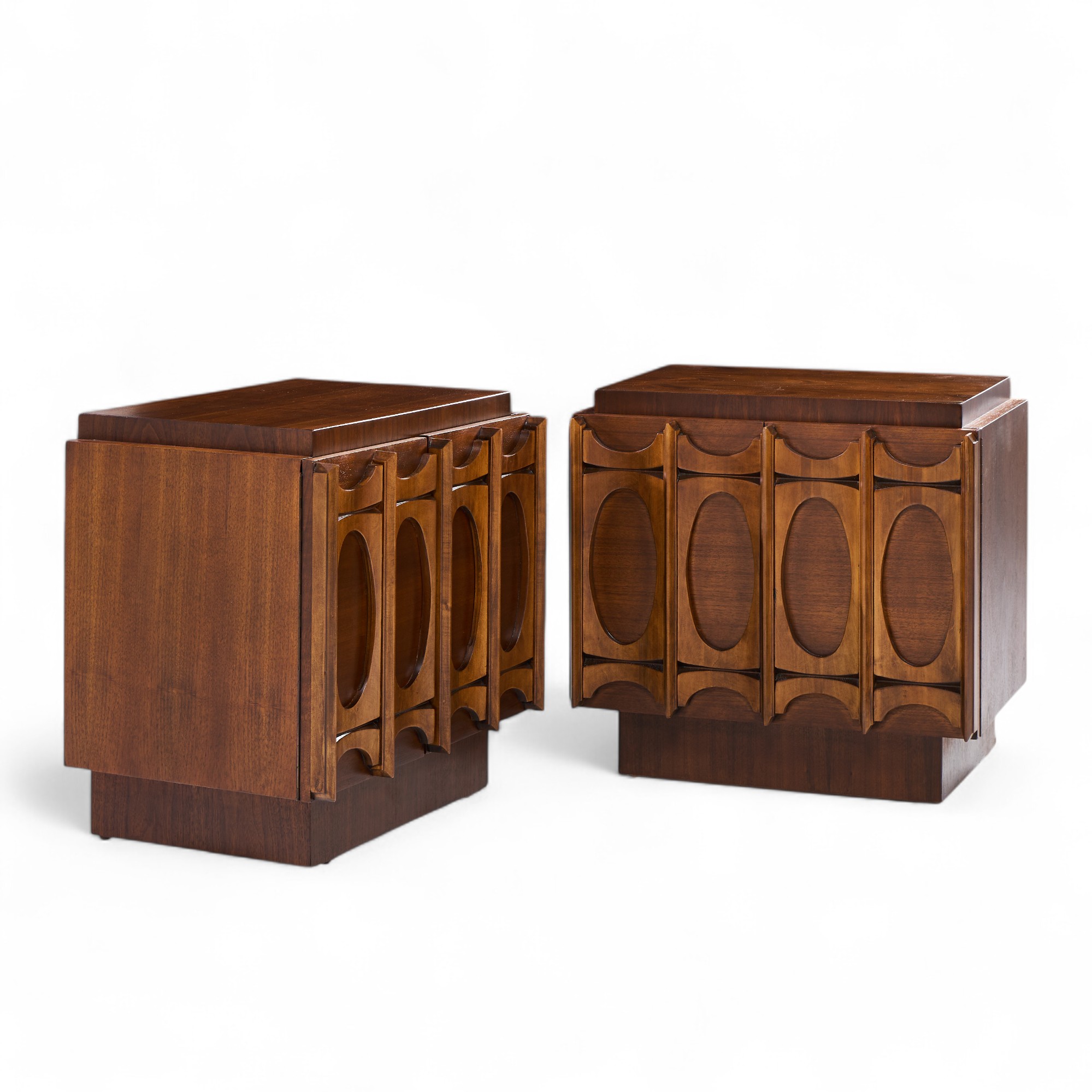 Tobago Brutalist Mid Century Walnut Nightstands - Pair